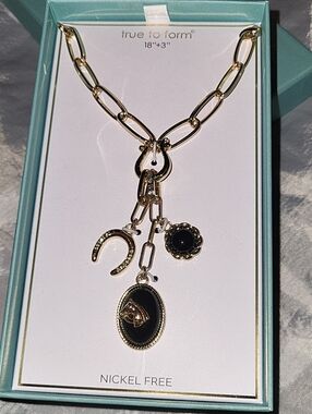 True to Form Horse Themed Black Pendant Charm Necklace Horseshoe Ti M